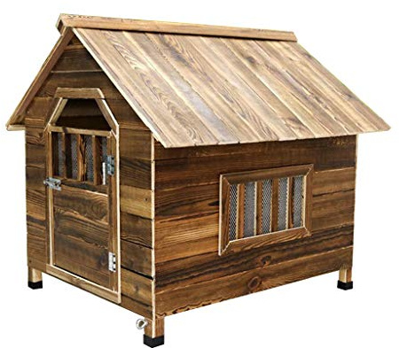Niche for Chien en Bois carbonisé d'extérieur avec Porte et fenêtre, cabane en rondins for Animaux de Compagnie, résistante aux intempéries, imperméable, Meubles for Animaux de Compagnie(X-Large)