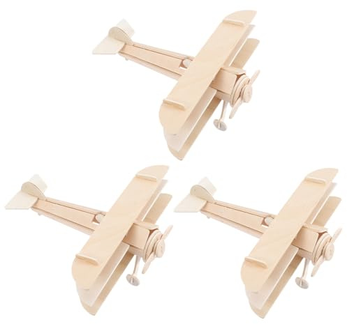 SUPVOX Wood Airplane Diy Model Kit Paint Assemble 3pcs 3d Puzzles for Kids Educational Toys Airplane Toys