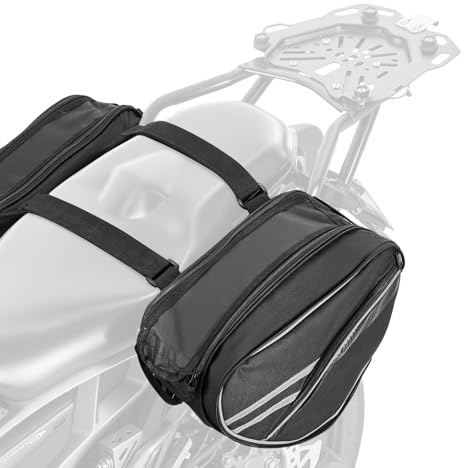 VEVOR Bolsa Lateral para Sillín de Motocicleta, 15 L x 2, con Funda Impermeable para Lluvia y Correas, Compatible con la Mayoría de Motocicletas, para Almacenamiento Equipaje, 350 x 200 x 170 mm