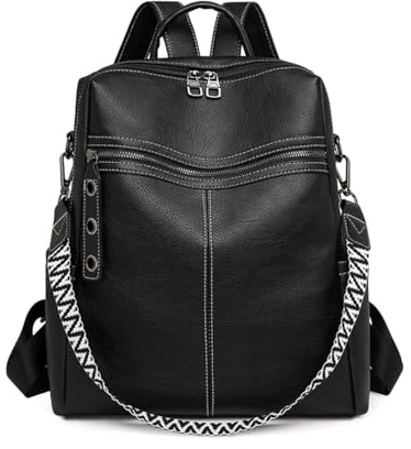 SONARIN Polyvalent Mode Sac à Dos Femme,Vintage PU Sac à Dos Loisir pour Dames Sacs d'École Cartable Filles,Sacs à Bandoulière Convertible pour Collège Travail Voyage(Noir)