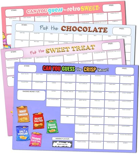 Pack of 4 Tasty Treats Multipack Fundraiser Scratch Cards - A4 Size - 50 Squares and Scratch Off Winner for Charity