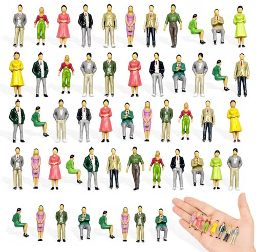 XPJBKC 60 st minifigurer människor museum, små figurer människor, målade modellfigurer 1:50, plast miniatyrmänniskor H-36mm, stående och sittande människofigurer för modelljärnväg