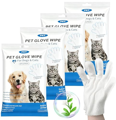 Paquet de 24 Pet Fresh up Gant Pet Washing Gloves Gant Toilettage Chien | Gants de Nettoyage pour Chien pour le Nettoyage des Animaux de Compagnie Désodorisants, Respectueux de la Peau