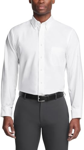 Van Heusen Men's Dress Shirt Regular Fit Oxford Solid, White, Large