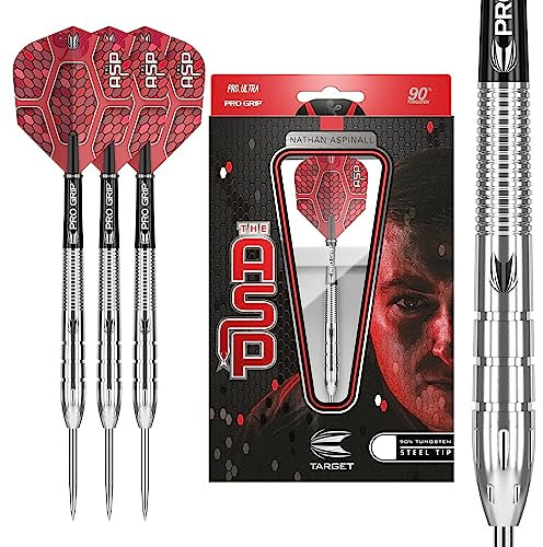 Target Darts Nathan Aspinall Generation 1 Steel Tip Darts, Dart-Set aus 90% Wolfram, 24G | G1-Spieler-Edition-Darts mit festen Spitzen, Pro-Griff-Schäfte, Dart-Flüge Nr. 6