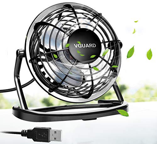 VGUARD USB Ventilator Mini Tischventilator 360° Drehung Neigbar Fan Super Leisem Kraftvoll Tragbarer Lüfter mit An/Ausschalter für PC MAC Notebook, Büro zu Hause Schule - 4 Zoll Schwarz