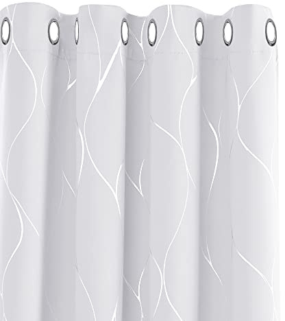 Deconovo Cortina Dormitorio Térmica Aislante Frío y Calor Dcorativo con Ollaos 2 Piezas 140 x 245 cm Gris Perla