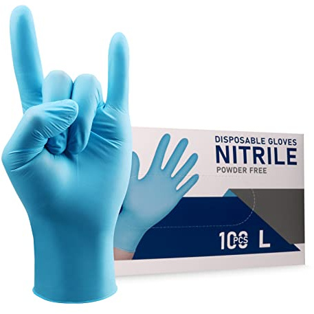 Wostar Disposable Gloves Large Powder & Latex Free 4mil 100 Pcs Exam Disposable Nitrile Non-Sterile Gloves