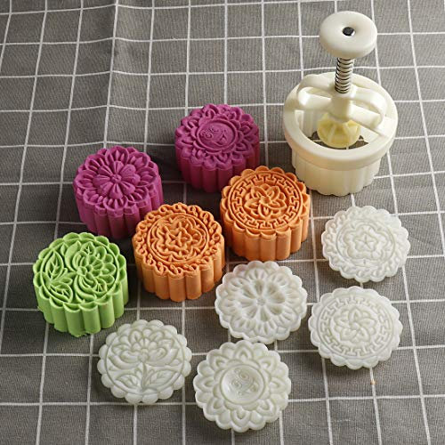 LOUTYTUO 125 g 5 Stück Keksstempel, Dicke verstellbar, Mondkuchenform-Set, Kekspresse, DIY-Dekoration, Handpresse, Ausstecher, Kuchen, Dessert-Form