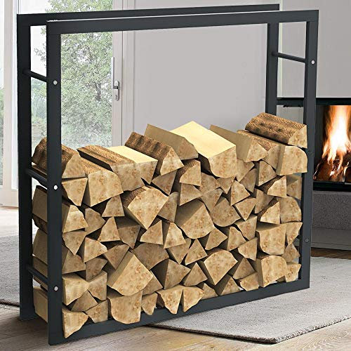 BAKAJI Portalegna Verticale Supporto Scaffale Rettangolare in Metallo Porta Legna da Interno Esterno Legnaia Casa Giardino per Camino Caminetto Stufa Design Moderno (100 x 100 x 25 cm)