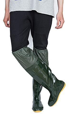 QTDZ Stivali Pesca Impermeabili, Stivali in Gomma Antiscivolo Leggera in PVC/Nylon con Restringimento Elastico, Pantaloni Trampolieri Spessi E Super Alti Taglia 35-45 per Uomo Donna,Verde,39 EU