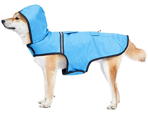 KoKoBin Impermeabile Cane Giacca riflettente per cani con cappuccio Foro del collo con cappuccio Super leggera e traspirante impermeabile per cani di taglia media e grande(Blu,2XL)
