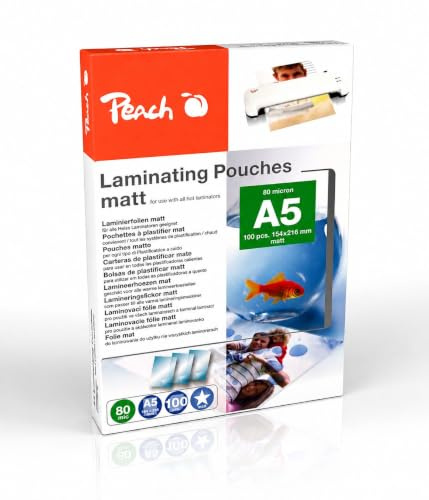 Peach S-PP580-30 Laminating Pouches A5-80 mic - 100 Pouches - Matt - Writeable - Premium Quality for Best Laminating Results - Compatible with Devices of All Brand Manufacturers