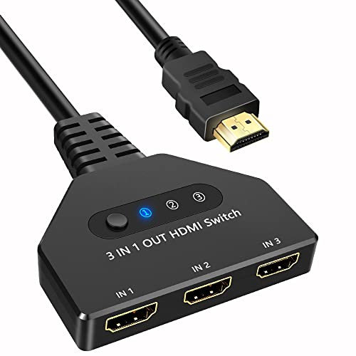 HDMI Switch 3 in 1 Out, 4K@30hz HDMI Splitter Supports Full HD 1080P 3D Compatible with Roku Fire TV Stick HDTV PS4/PS5 Xbox One Chromecast