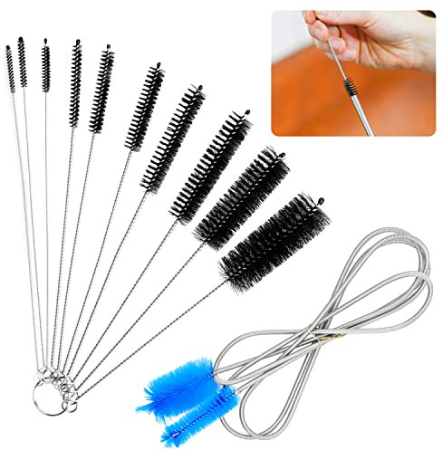 Powmag Mini Brosses de Nettoyage, 11 Pièces Petit Goupillon Nettoyage avec 1.55 M Brosse de Nettoyage Aquarium, Brosse de Nettoyage Fine pour Sipper Pipe Évier Poêle à granulés Écart
