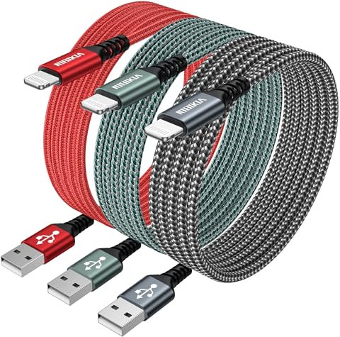 NIBIKIA Câble iPhone [1M+1M+1M/Lot de 3] Cable Chargeur iPhone Certifié MFi Câble Lightning Nylon Tressé Fil Solide Charge Rapide Compatible avec iPhone 14 13 12 11 Pro/Pro Max, XS XR X 8 7 6 5 SE