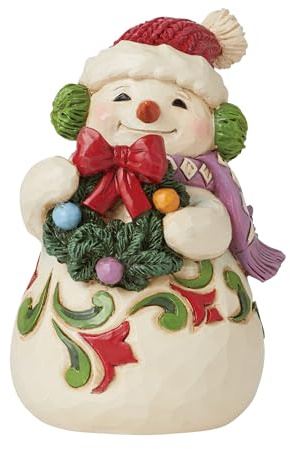 Enesco Jim Shore Heartwood Creek Snowman Wearing Earmuffs Miniature Figurine- Resin Hand Crafted Collectible Mini Figurines Christmas Snowman Home Decor Holiday Shelf Figure, 3.62 Inch, Multicolor