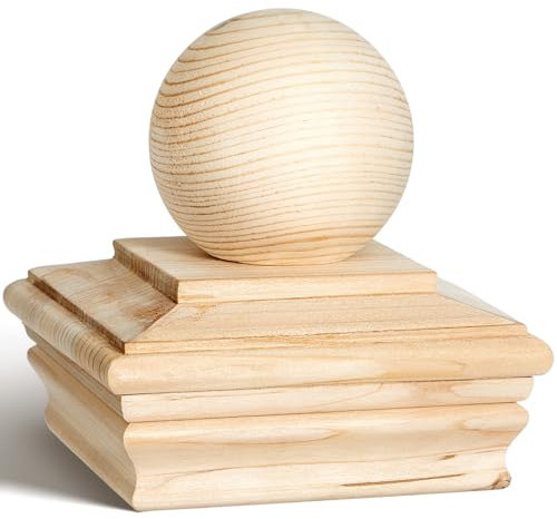 Hosuly 1 Pcs 4x4 (Actual 3-5/8) Wood Post Caps with Ball Finial, Rot Resistant Cedar Newel Post Cap for Outdoor Fence & Deck