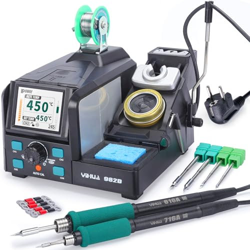 YIHUA 982D Estacion de Soldadura de Precisión con 3 Puntas de Soldador C210 y 3 C245, Alambre de Soldar sin Plomo, Empuñadura Compatible con C210 y C245, Calibración Automática de Temperatura