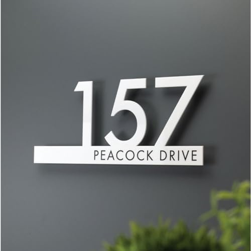 Numéro de rue personnalisé pour maison, plaque d'adresse personnalisée, panneau horizontal décoratif en bois de roche pour boîte aux lettres, plaque de numéros de maison (blanc, 40 x 18 cm)