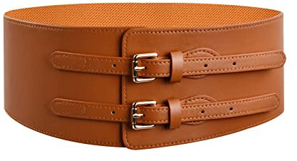 Dokeno Damen Elastischen Korsett Gürtel Breiter, Vintage Gürtel Breit Leder Taille Hüftgurt, Taillengürtel Breit Korsett Dekoration für Kleider Mantel Hemd (Braun)