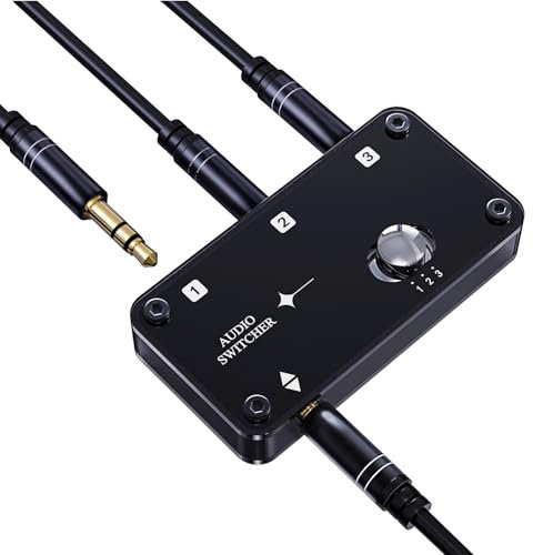 COOIDEA 3,5-mm-Jack-Audio-Switch 3(1)-In-1(3)-Out mit 3,5-mm-Audiokabel, Stereo-Audio-Umschalter, Audio Selector Schalter Sound Verteiler für Phono-Lautsprecher, Kopfhörer und PCs- Mini-Größe