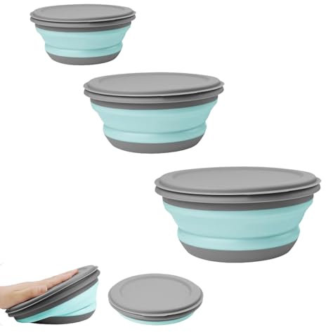 ANYUANKW 3 Pièces Bol Pliable Camping Saladiers Pliables avec Couvercle Bols à Vaisselle Pliables pour Cuisine Camping en Plein Air De Randonnée (Vert)