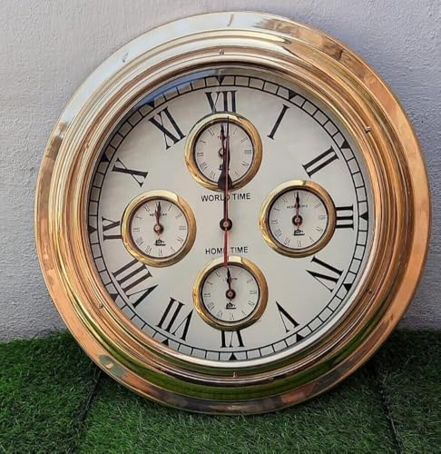 Orca INTERNATIONAL CO. Horloge murale nautique de 38,1 cm – Finition dorée et blanche luxueuse, fonctionnalité multi-fuseaux horaires, design élégant inspiré de la marine pour la maison, le bureau et