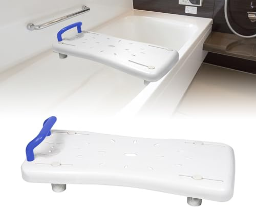 XMTECH Planche de bain pour seniors avec siège de bain ergonomique à poignée antidérapante en plastique, planche de bain et plateau de douche pour baignoire salle de bain, avec poignée bleue