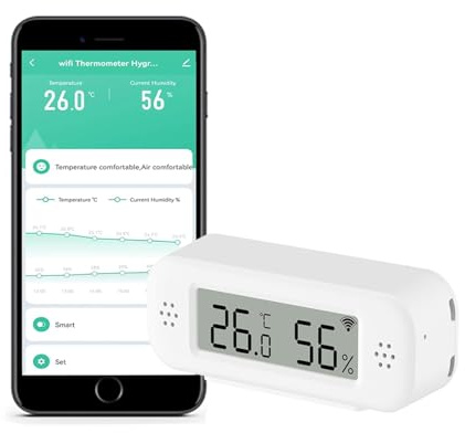 Termómetro digital inteligente, higrómetro, sensor de temperatura y humedad interior WiFi para uso doméstico, con aplicación de monitoreo remoto, exportación de datos, compatible con Alexa.1PCS