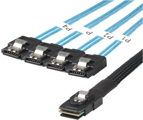 JMT Cavo server Mini SAS 8087 maschio femmina ad alta velocità Mini SAS 8087 a Slim SAS 8654 4I/4X SATA 7P adattatore (a 4X SATA 7P femmina, 100 cm)