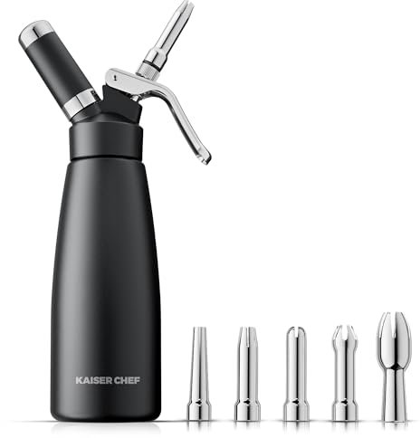 Aluminum Whipped Cream Dispenser - Leak-Free Whip Cream Maker Canister with 3 Decorating Nozzles & Cleaning Brush - 1-Pint / 500 mL Cream Whipper - N2O Chargers (Not Included)