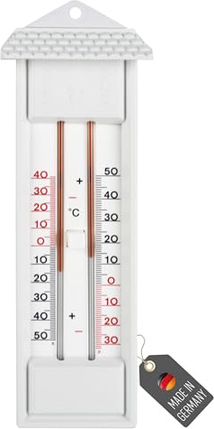 Lantelme Minimal maximal termometer i vitt, temperaturvisning av högsta värden och lägsta värdena | Minimaxi analog temperaturmätare för hushåll, trädgård, växthus | trädgårdstermometer