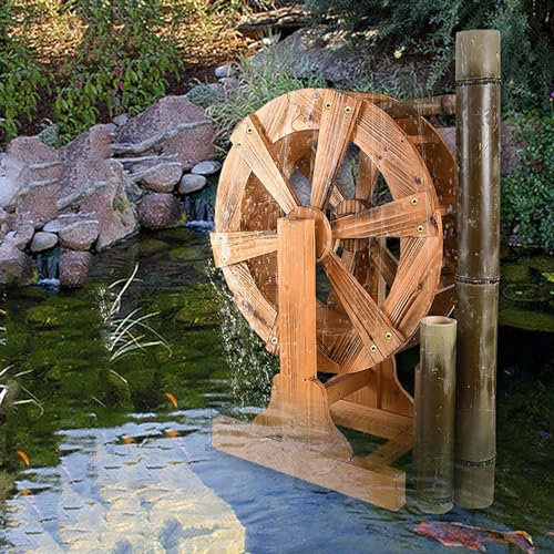 Fontana in legno a forma di ruota d'acqua, cascata ornamentale per interni ed esterni, con pompa, decorazione autoportante per stagno