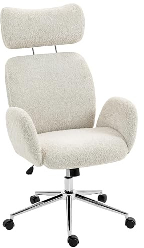 HOMCOM Schreibtischstuhl Homeoffice Stuhl mit Armlehne, Verstellbarer Kopfstütze, Höhenverstellbar Drehstuhl mit Wippfunktion, Bürostuhl bis 120 kg für Schlafzimmer, Arbeitszimmer, Grauweiß