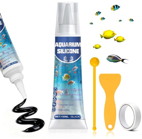 ALLONY Silicone per Acquario, 150ML Silicone per Acquario Nero, Silicones Nero, Acquario Sott'acqua Colla, Impermeabile, Colla per Acquario, Terrario, Acquari, Vetrine, Vetro