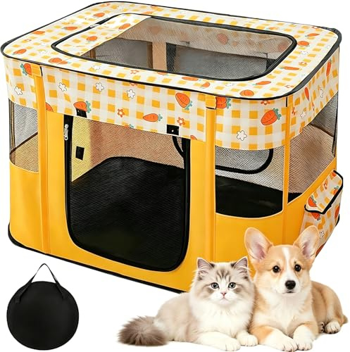 Foldable Pet Playpen for Cat Crate, 600D Oxford Cloth & Carry Bag | Portable Foldable Pop Up Pet Playpen for Small Pets Puppy Kitten Rabbits Indoor & Outdoor Camping(70x55x45cm, Yellow)