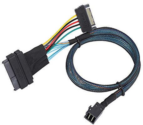 Cocoarm Câble SAS en Cuivre SFF8643 vers SFF8639, 12 Gbps, 0,5 M, avec Alimentation 15P, Adaptateur Mini SAS HD U.2 pour Serveur, Disque Dur, Ordinateur Hôte
