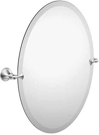Moen Glenshire Chrome 26 x 22-Inch Frameless Pivoting Bathroom Mirror, Wall Mounted Oval Tilting Mirror for Bath, Vanity, DN2692CH