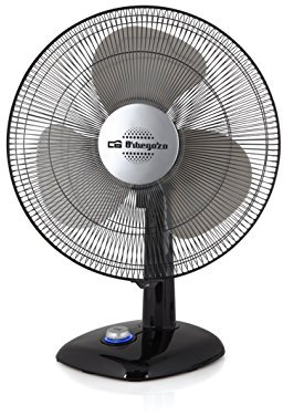 Orbegozo TF 0124 - Ventilateur de table, oscillant, 2 vitesses, hélices de 23 cm de diamètre, poignée, 25 W, témoin lumineux à LED, noir