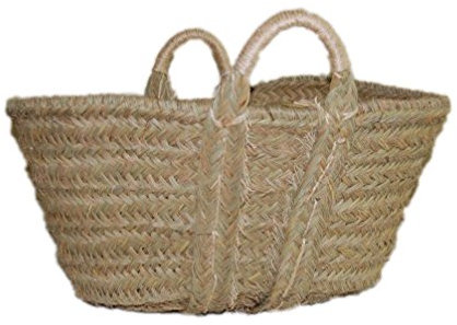 Capazo de Esparto o Leñero Ovalado con Asas Reforzadas de Pita – Cestería Aparici. Cesto para Chimenea o Decoración. Aprox. 60-65x35 cm. Ideal para Portar y Almacenar