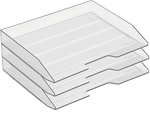 Acrimet Stapelbare Briefablage im Querformat, Büro-Organizer für Papier und Dokumente im A4-Format, Robuster Kunststoff (Farbe Transparent) (3 Stück)