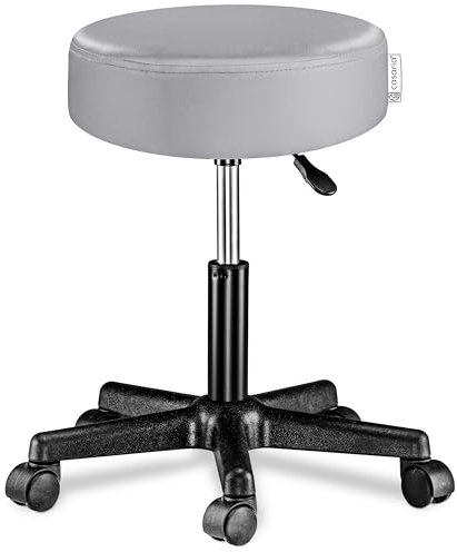 Casaria® Rollhocker Höhenverstellbar 10cm Polsterung 46-60 cm Sitzhöhe 360° Drehbar Ø 35cm Rund Rollen Bürohocker Drehhocker Arbeitshocker Hocker Grau