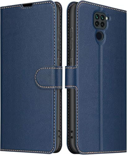 ELESNOW Funda Xiaomi Redmi Note 9, Premium Cuero Billetera Flip Protectora Carcasa Magnético para Xiaomi Redmi Note 9 (Azul)
