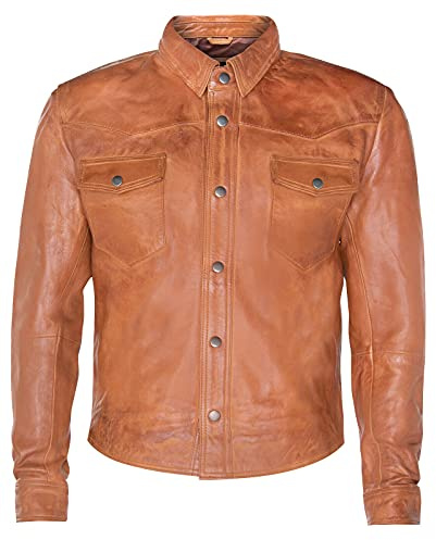 Infinity Leather Chemise en Cuir Véritable Bronzer Pour Hommes Jeans Trucker Coupe Ajustée Veste L