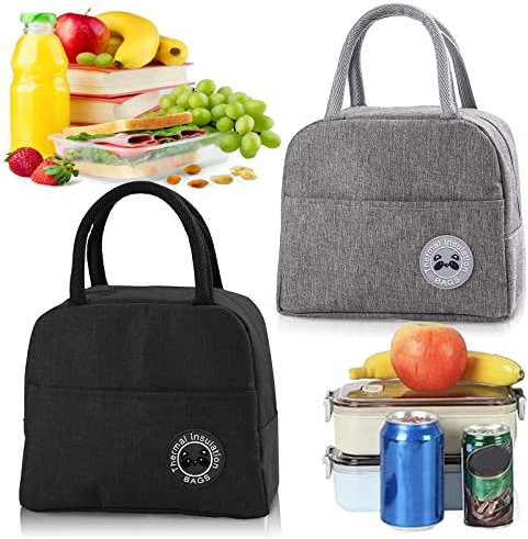 Qunkun 2 Stück Lunchtasche, Kühltasche Klein, Lunch Bag, Kleine Kühltasche für Unterwegs, Picknicktasche, Taschenhalter Kühltasche, Picknick-Handtasche Studenten und Kinder