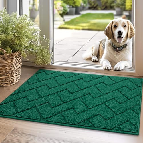 Biscpro Door Mat,50x80cm DoorMat Indoor Washable,Doormat Indoor Dirt Trapper Non-slip,Absorbent Inside Entrance Rug Mat for Entryway,Patio,Garden,Laundry Room,Pets - Evergreen