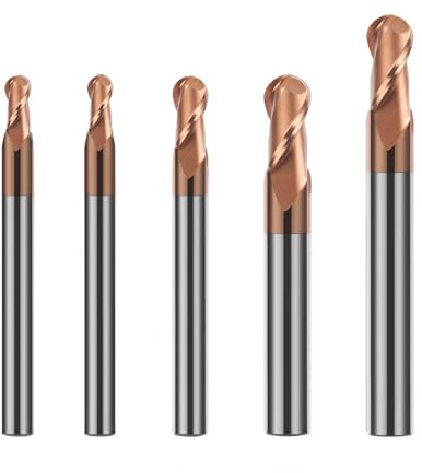 AYCHOLIZ 5PCS Ball Nose Carbide End Mill Set HRC55 CNC Cutter Router Bits 2 Flute Spiral Milling Tool Radius 1mm 1.5mm 2mm 3mm 4mm Milling Cutter