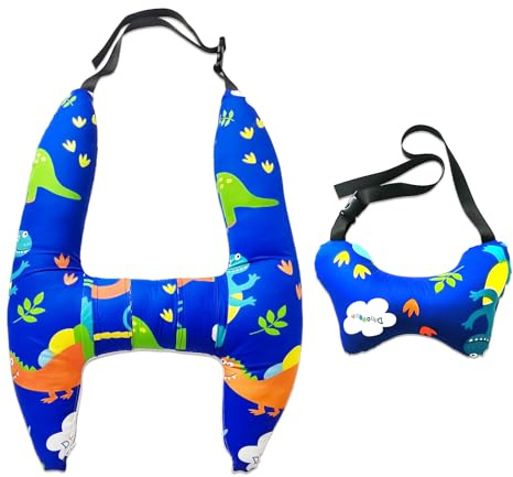 Ivtivfu H-Shape Car Seat Pillow for Kids (Blue Dinosaur), Kids Car Pillows for Sleeping, Child Car Sleeping Head Support, Travel Neck Rest Car Seat Pillow for Children Sleeping