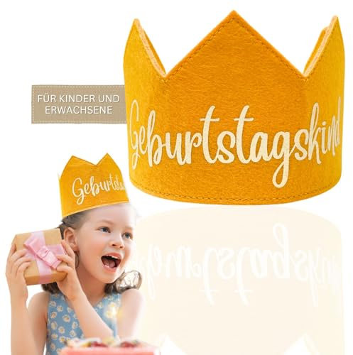 Bada Bing Filzkrone Geburtstagskind als Party - Geburtstagskrone Senfgelb verstellbar für Kinder und Erwachsene - Filz Stoff Krone Geschenkidee für Kindergeburtstag - Stoffkrone
